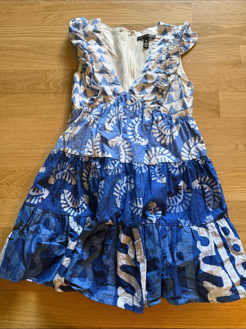 Blue Printed Ruffle Tiered Dress
